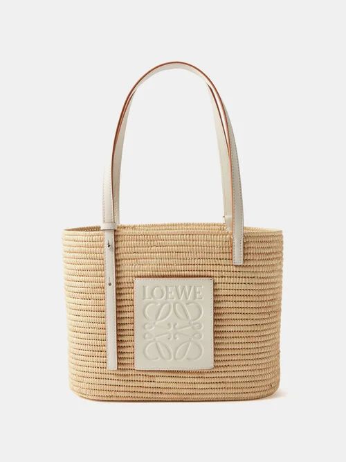 Loewe - Anagram Leather-trimmed Raffia Basket Bag - Womens - Beige White | Matches (US)
