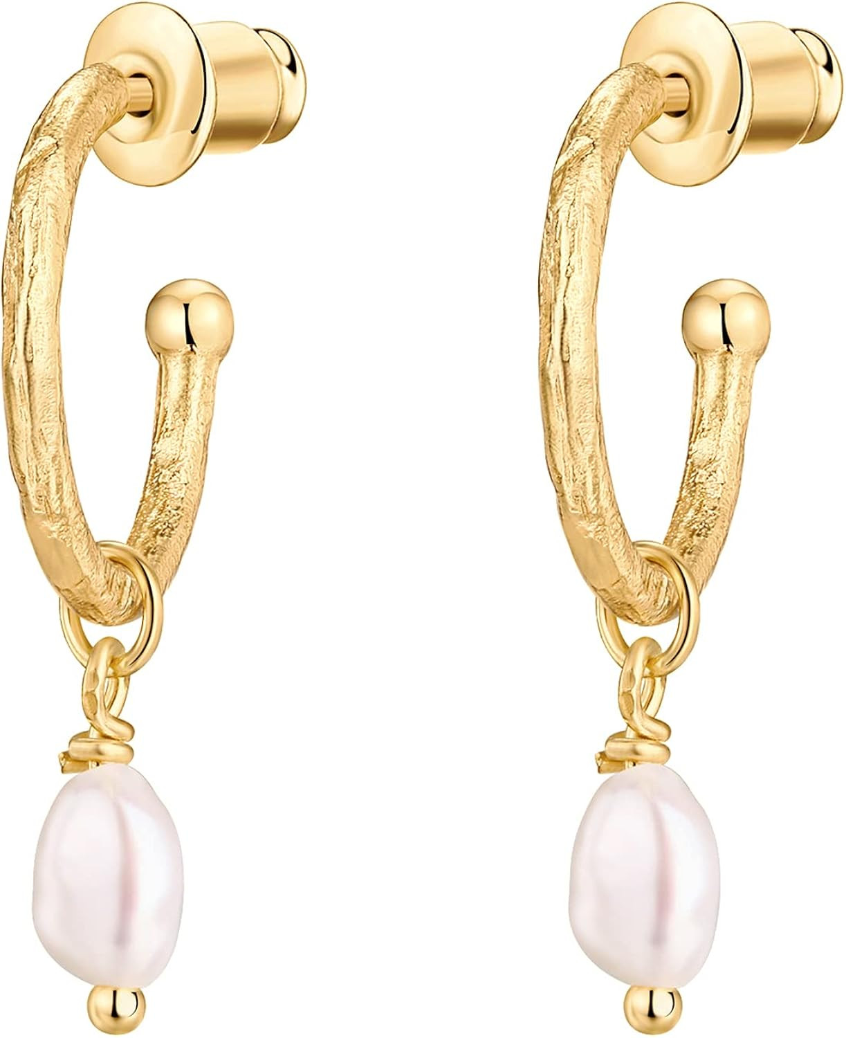 PAVOI 14K Gold Plated 925 Sterling Silver Post Huggie With Dangle | Small Hoop Earrings With Post... | Amazon (US)