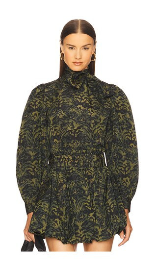 Ulla Johnson Giorgia Neck Tie Blouse in Green. - size 4 | Revolve Clothing (Global)