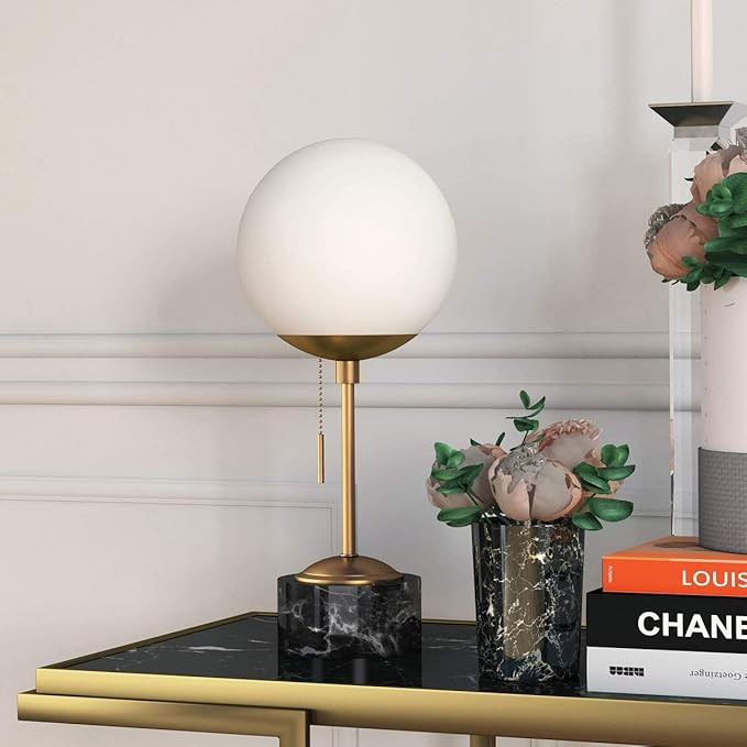 Henn&Hart Modern Marble Table Lamp with White Globe Shade in Brass and Marble | Amazon (US)