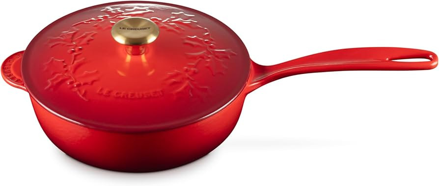 Le Creuset Enameled Cast Iron Holly Collection Saucier, 2.25 qt., Cerise with Gold Knob | Amazon (US)