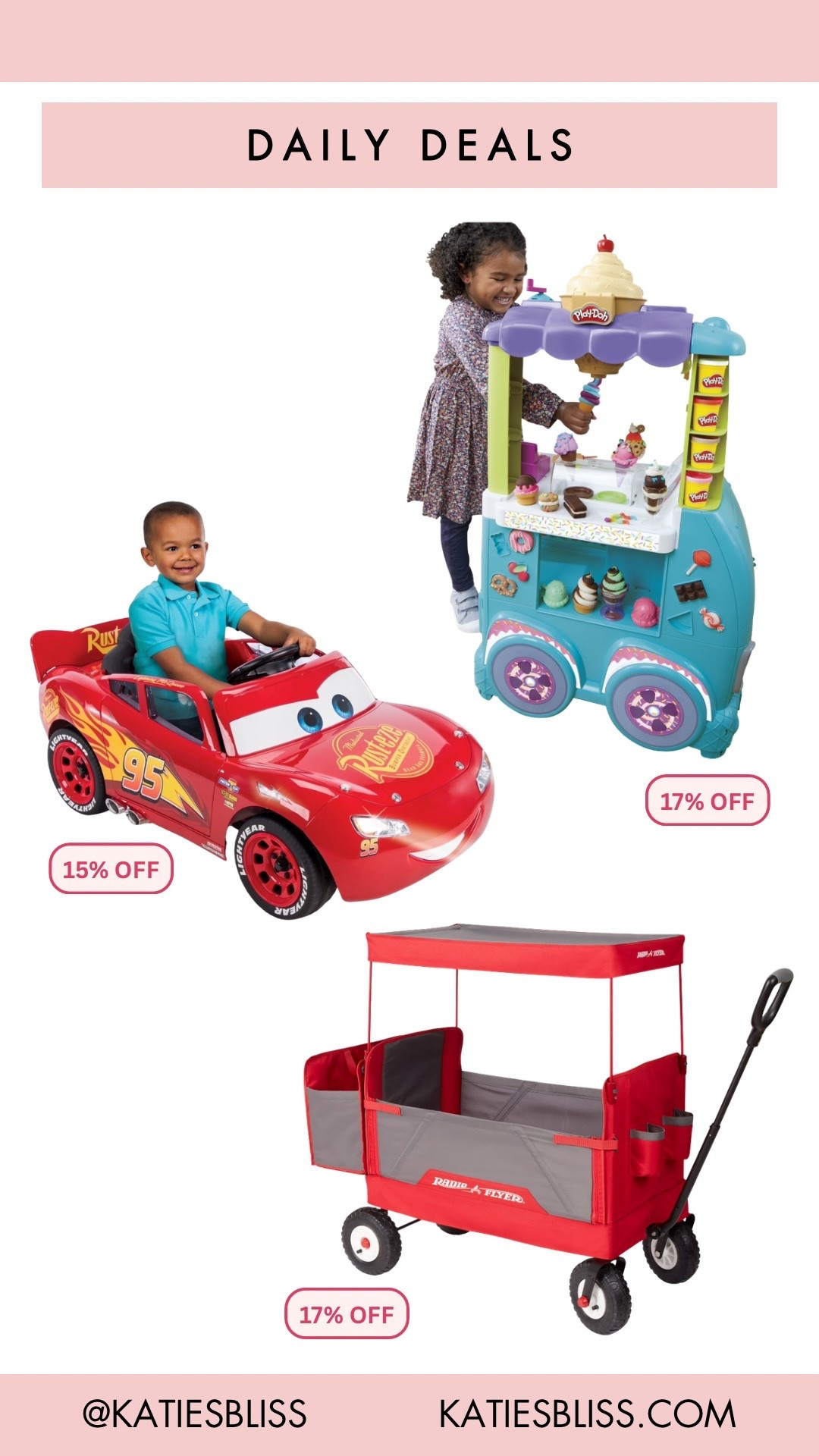 Daily deals ✨

Walmart. Deals. Sale. Markdown. Rollback. Kids. Toy. Cars. Lightning McQueen. Ride on car. Play doh. Radio flyer. Wagon.

#LTKmomlife #LTKSaleAlert #LTKKids