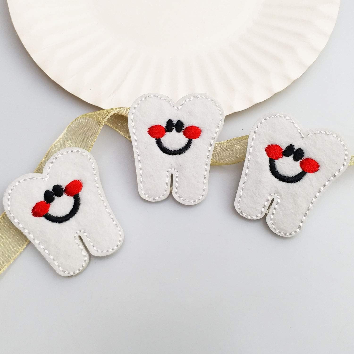 1.3"x1.8" 20pcs Smile Tooth Teeth Felties Iron On Embroidered Patches Appliques Machine Embroider... | Amazon (US)