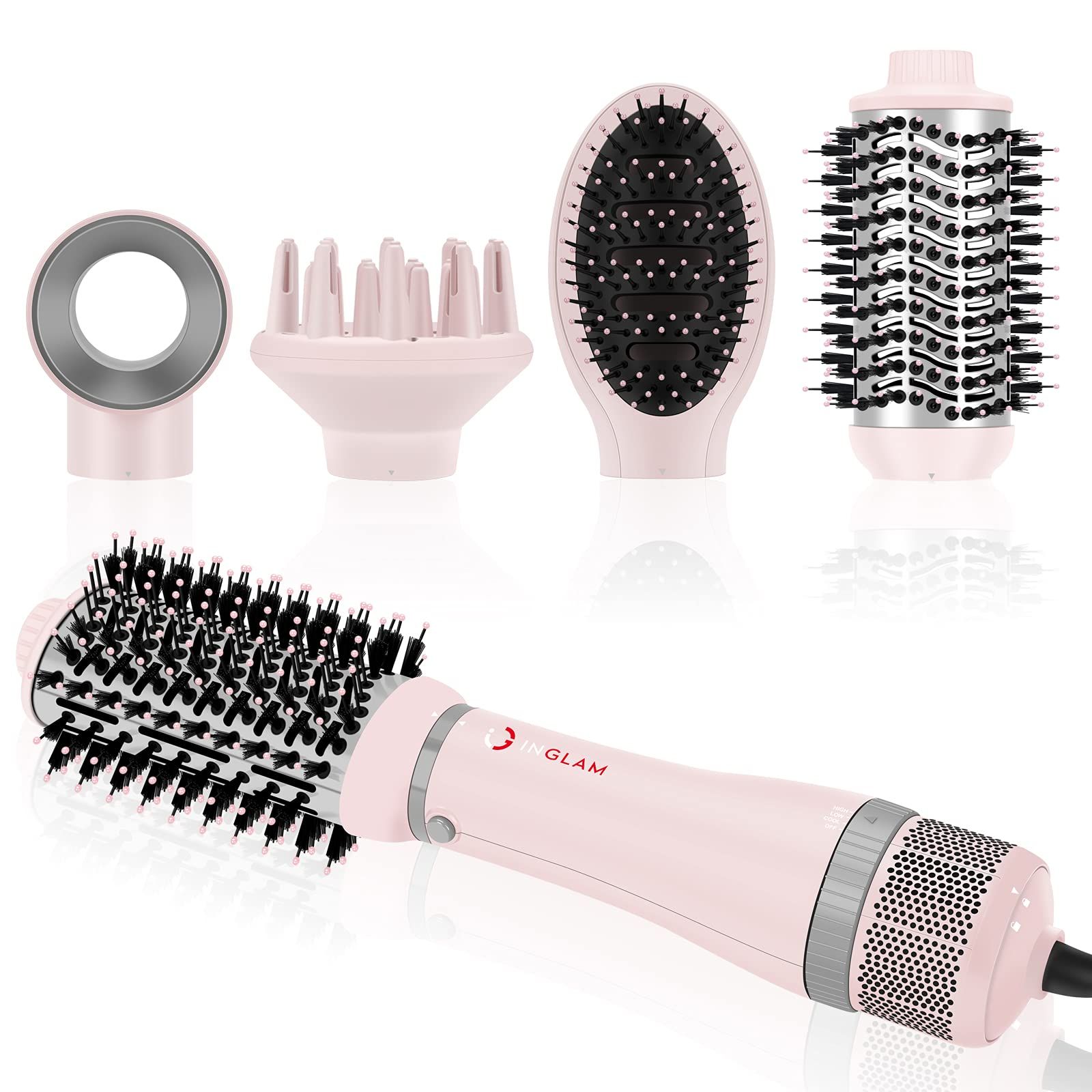 Hair Dryer Brush Set, IG INGLAM 4 in 1 Blowout Brush, Negative Ion Detachable Hair Dryer & Styler Vo | Amazon (US)