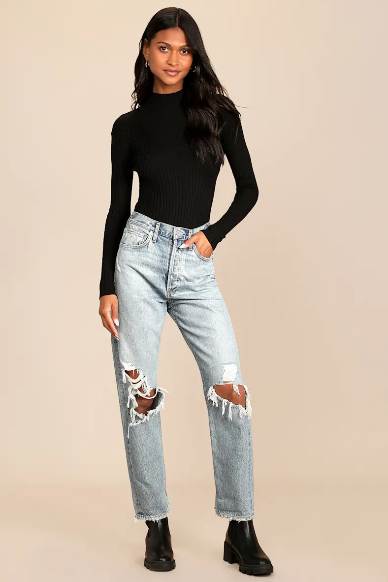 Crawford Black Long Sleeve Mock Neck Bodysuit | Lulus