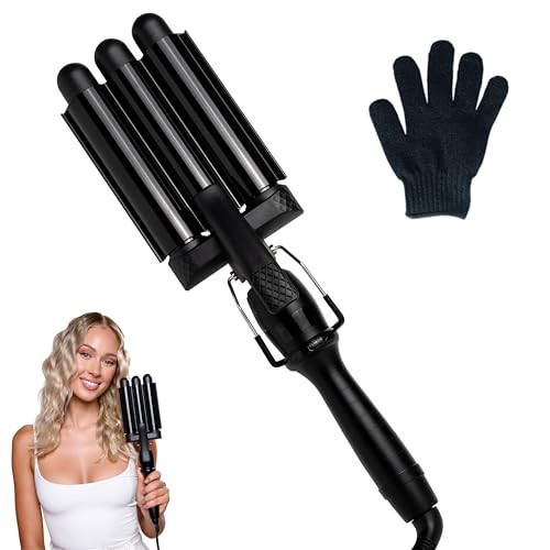 Mermade PRO Hair Waver 1" - 3 Barrel Curling Iron 1 Inch, Ceramic Barrel Waver for Thick, Thin, Long, or Short Hair - Black with Glove | Amazon (US)