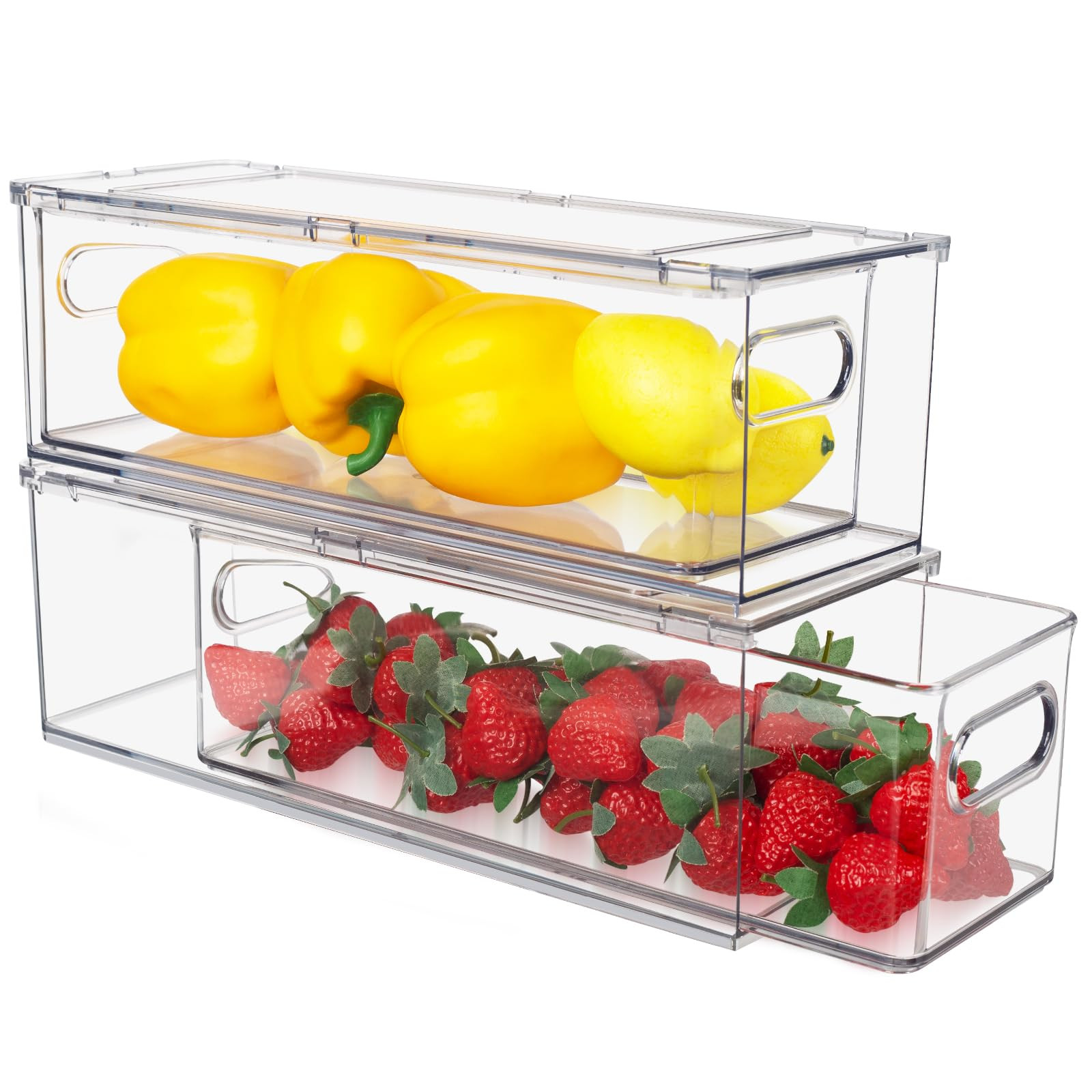 Abiudeng 2 Pack Stackable Refrigerator Organizer Bins with Pull-out Drawer, Drawable Clear Fridge... | Amazon (US)