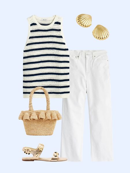 Love this navy and white striped sweater top and white wide leg jeans outfit 

#LTKSaleAlert #LTKxMadewell #LTKStyleTip