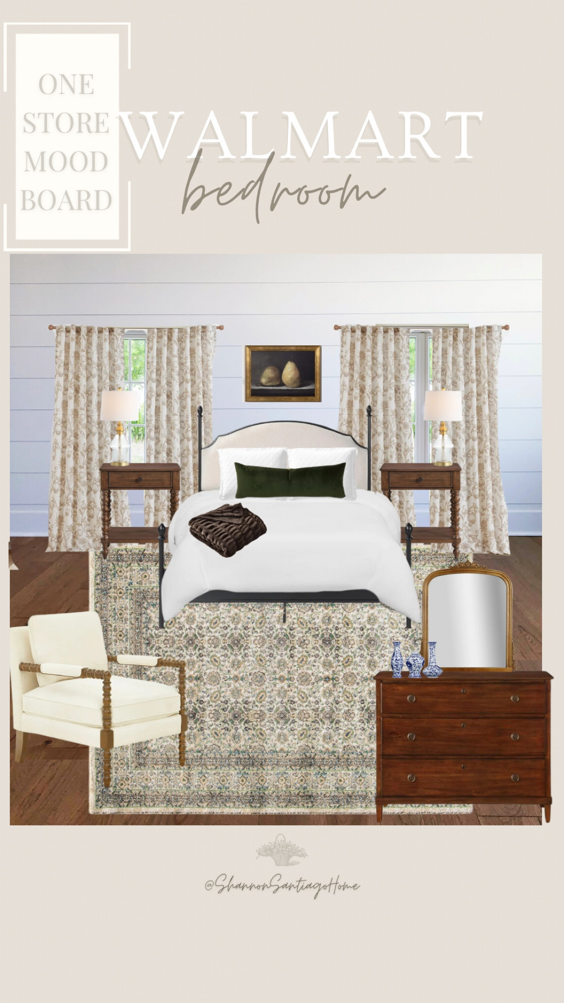 Walmart bedroom, traditional style. Modern traditional, budget bedroom moodboard, bedroom decor, Walmart style 