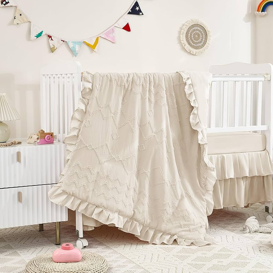 3-Piece Tufted Ruffle Crib Bedding Set for Girls - Ultra Soft Baby Bedding Set Includes Boho Crib... | Amazon (US)