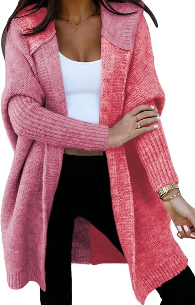 Astylish Women 2025 Fall Outfits Open Front Long Sleeve Hooded Knit Cardigan Sweaters Color Block... | Amazon (US)