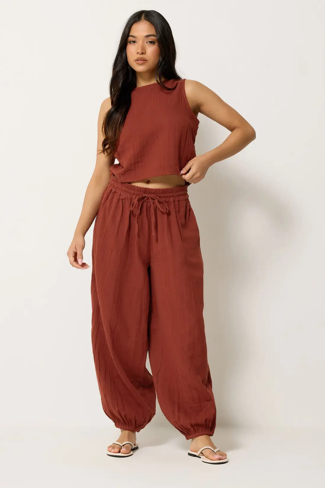Chocolate PixieGirl Petite Cheesecloth Top & Balloon Trousers | Dorothy Perkins | Dorothy Perkins (UK)