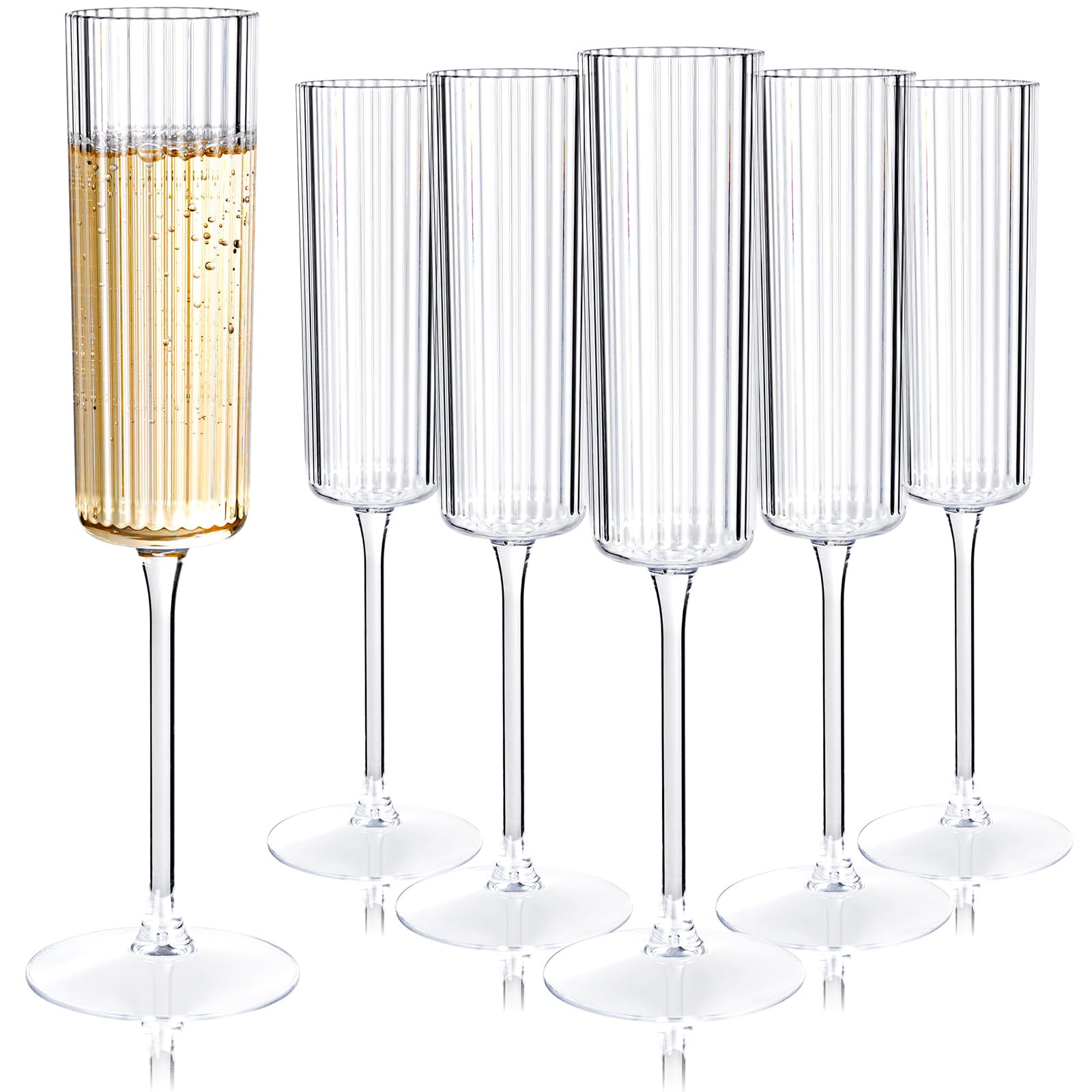 Ciaell 24 Pack Plastic Champagne Flutes - 6oz Ribbed Disposable Champagne Glasses - Clear Vintage... | Amazon (US)