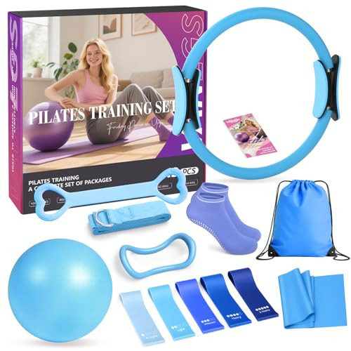 Vanlgs Pilates Kit 13Pcs Home Pilates Essentials Workout Kit with 13" Ring, 10" Ball and Resistance Bands for Women at Home Pilates Equipment Set for Beginners（Blue） | Amazon (US)