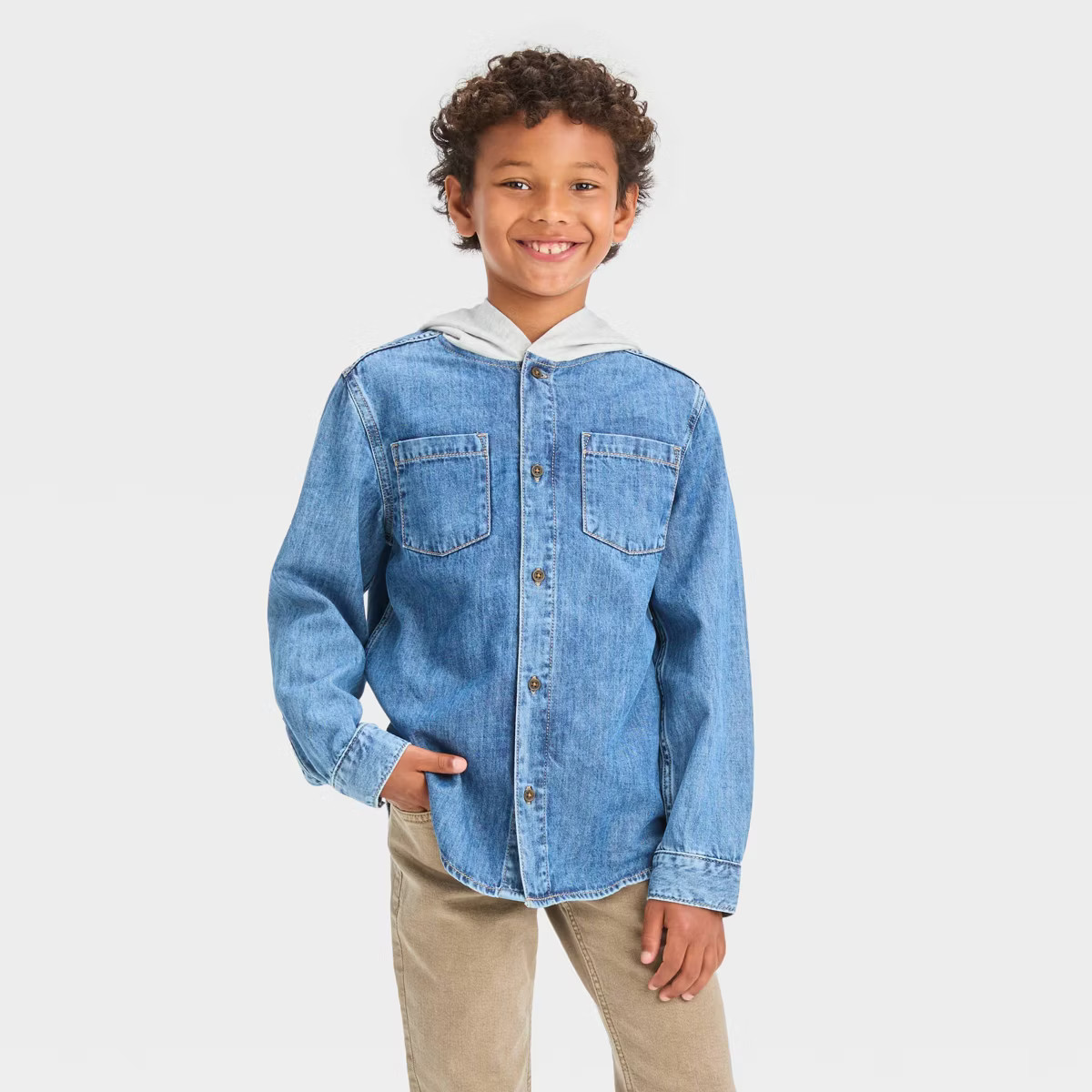 Boys' Long Sleeve Hooded Shacket - Cat & Jack™ Medium Wash | Target