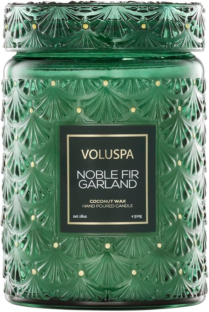 Voluspa Noble Fir Garland, Large Candle Jar, 18oz, Coconut Wax Blend, Christmas Scented Candles f... | Amazon (US)