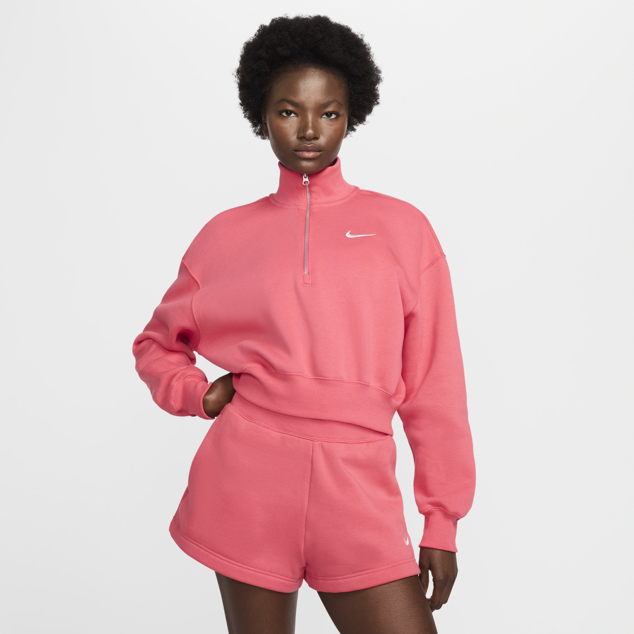 Women's Nike Sportswear Phoenix Fleece 1/2-Zip Cropped Sweatshirt in Pink, Size: XS | DQ5767-629 | Nike (US)
