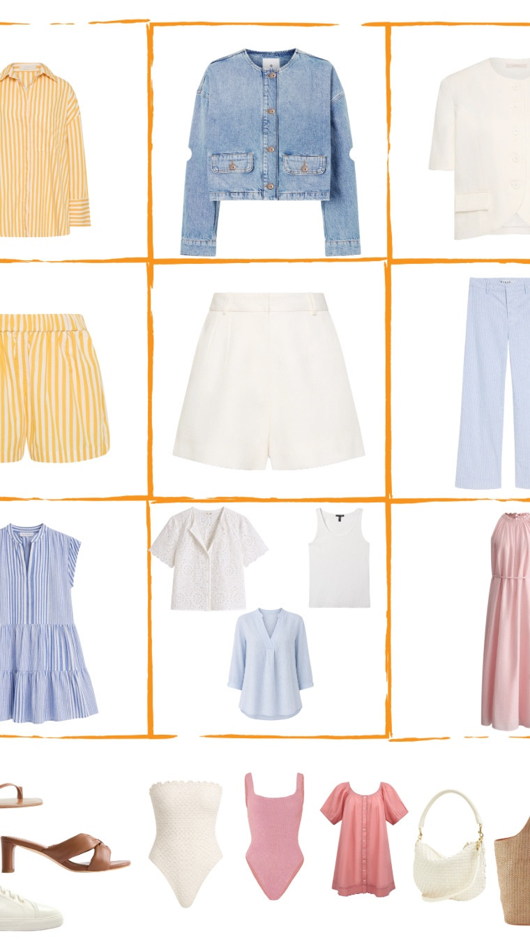 A trip with a little bit of everything is exactly where Packing Sudoku shines.

Beach, pool, theme park, city days, and dinner out — all from one carry-on.
This grid is built around cool pastel blues, pinks, and yellows with white and cream neutrals.

Shop the pieces from this Packing Sudoku here.
