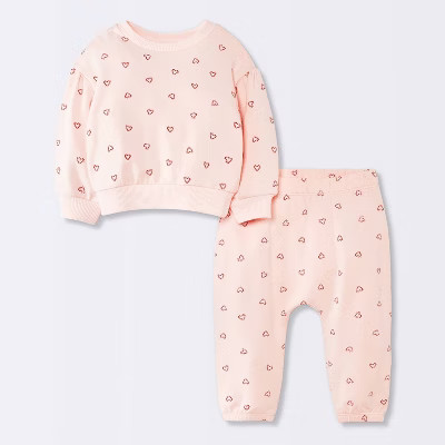 Baby Girls' 2pc Christmas Holiday Candy Cane Heart Fleece Sweatshirt and Jogger Pants Set - Cloud... | Target