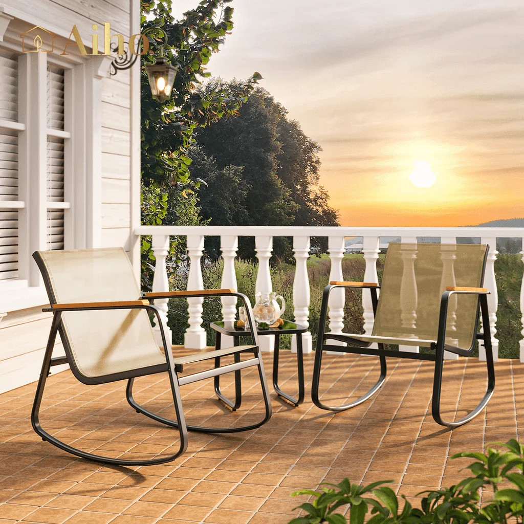Aiho 3 Piece Outdoor Rocking Bistro Set, Textilene Fabric Small Patio Furniture Set, Front Porch ... | Walmart (US)