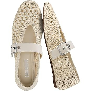 Gabby Woven Mary Jane Ballet Flats for Women, Comfortable Dressy Flat Shoes with Adjustable Gold-... | Amazon (US)