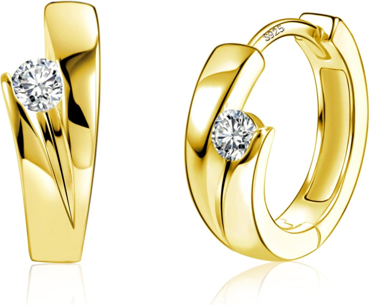 ALEXCRAFT 14K Goldplated Hoop Earrings for Women, Hypoallergen Small Tiny 925 Sterling Silver Sle... | Amazon (US)