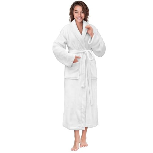 PAVILIA White Women Robe Fleece Plush Soft, Fluffy Fuzzy Cozy Warm Lightweight Bathrobe, Shower Spa House Long Robe for Women, 2XL/3XL | Amazon (US)