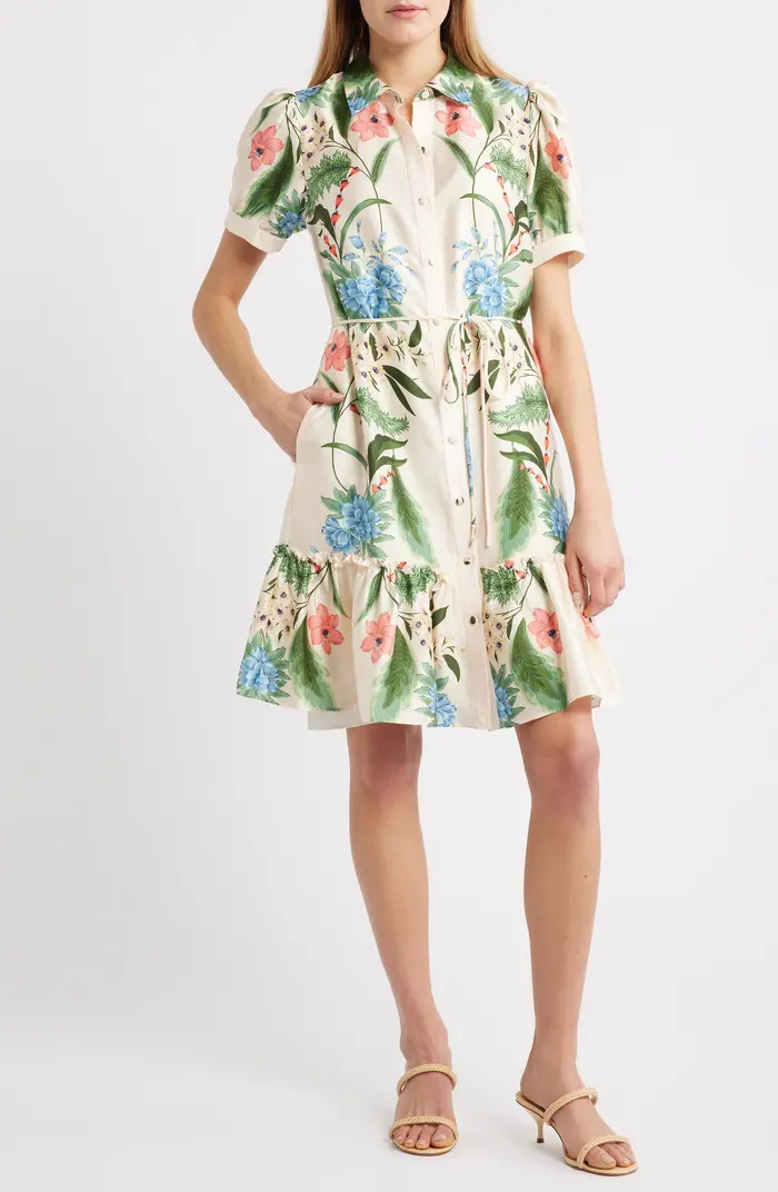 Floral Short Sleeve Ruffle Hem Shirtdress | Nordstrom