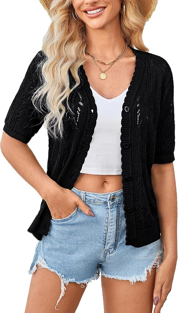 Yekaty Womens Short Sleeve Summer Cardigan Sweater Lightweight Shrug | Amazon (US)