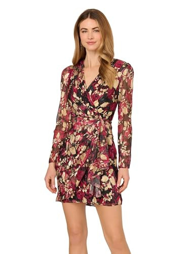 Adrianna Papell Women's Crinkle Foil Wrap Dress, Fuchsia/Gold, 18 | Amazon (US)