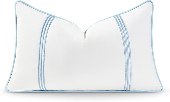 Hofdeco Premium Coastal Hampton Style Patio Indoor Outdoor Lumbar Pillow Cover Only, 12"x20" Wate... | Amazon (US)