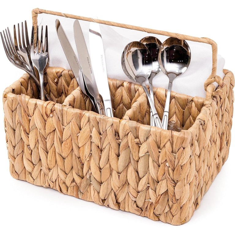 Woven Divided Cutlery Storage Organizer, Wicker Flatware Organizer,Rectangular Basket Holder for ... | Walmart (US)