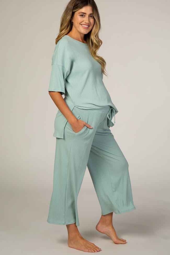 Mint Ribbed Maternity Sleep Set | PinkBlush Maternity