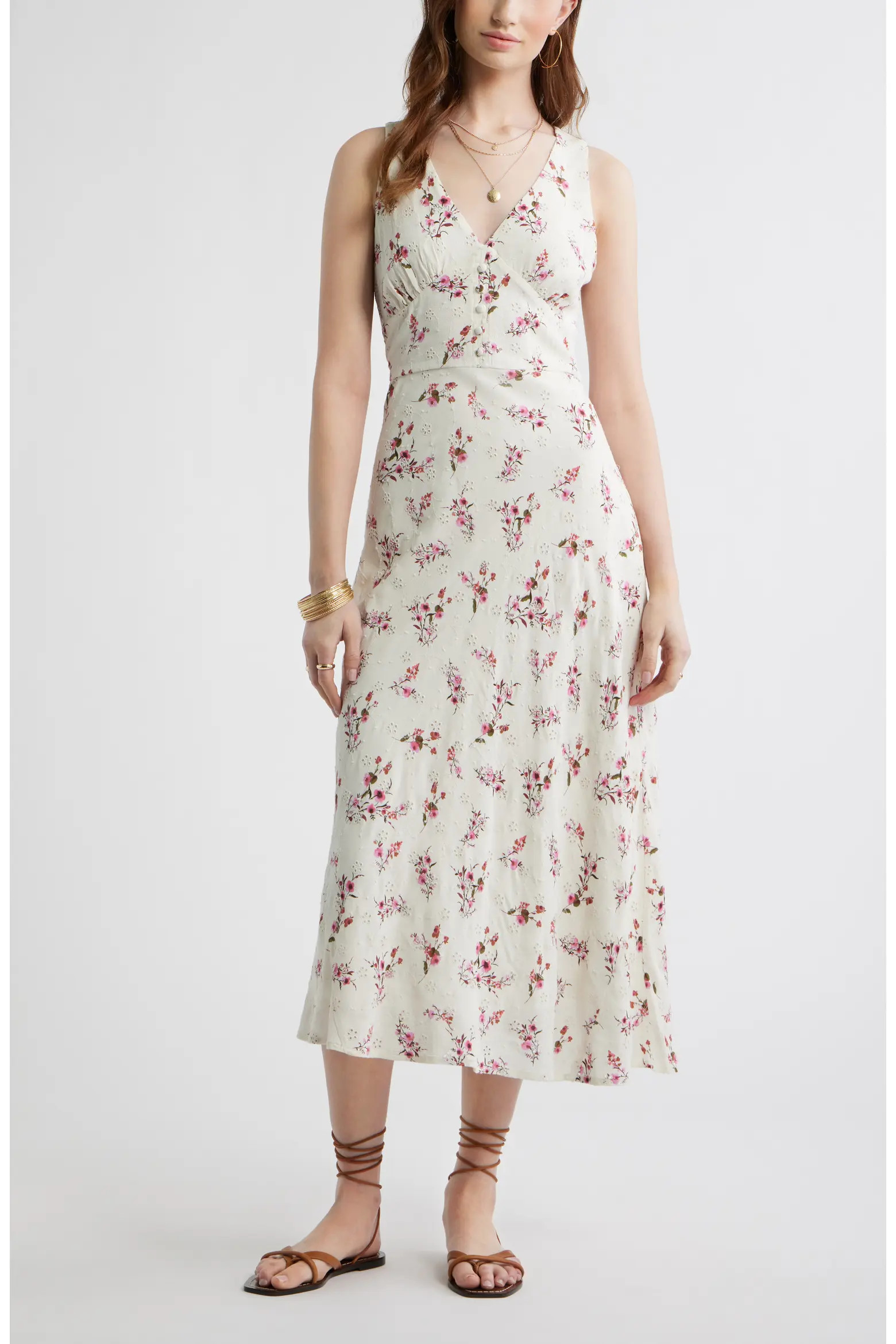 Embroidered Bias Cut Midi Dress (Women) | Nordstrom | Nordstrom