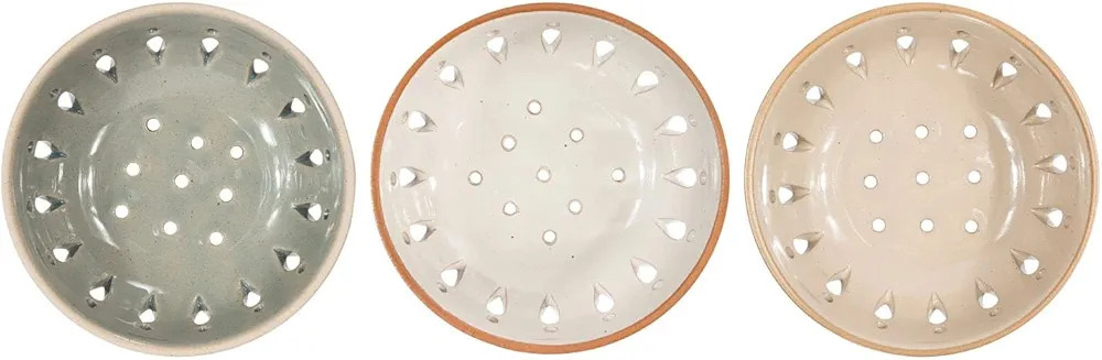 Creative Co-Op Stoneware Berry Colander Bowls, Set of 3, 5" Diameter x 2" High, Natural Earth Ton... | Amazon (US)