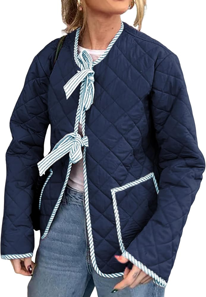 EsheSy Women's Quilted Puffer Jacket Lightweight Floral Patchwork Long Sleeve Padded Coat | Amazon (US)