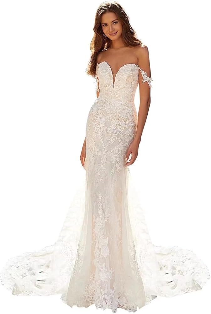 Wedding Dress Lace Mermaid Wedding Dresses for Bride 2024 Long Sleeve Wedding Bridal Gowns | Amazon (US)
