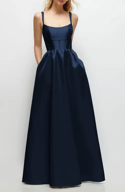 Dessy Collection Sleeveless Corset Satin Gown in Midnight at Nordstrom, Size 8 | Nordstrom