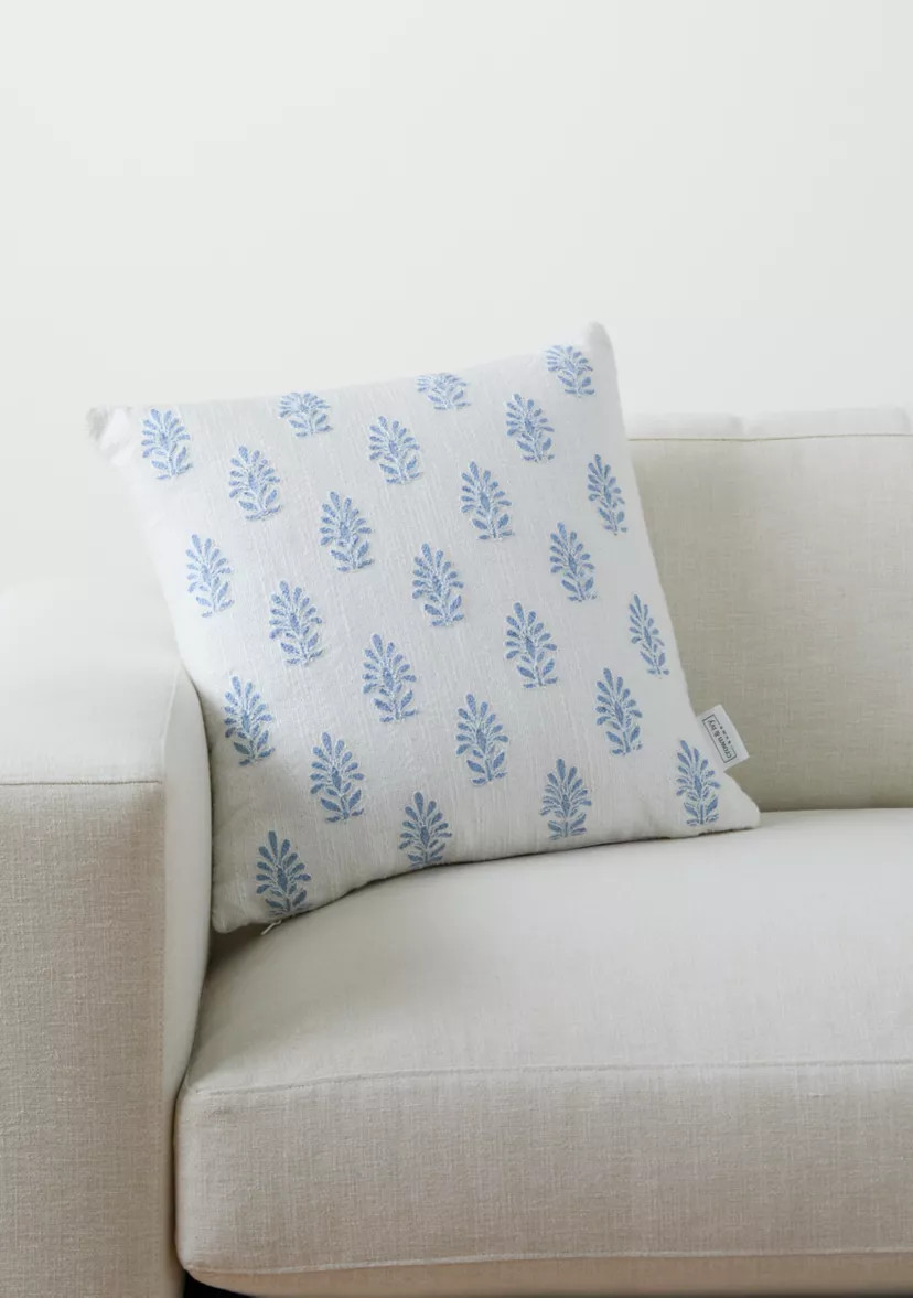 Embroidered White and Blue Pillow | Belk