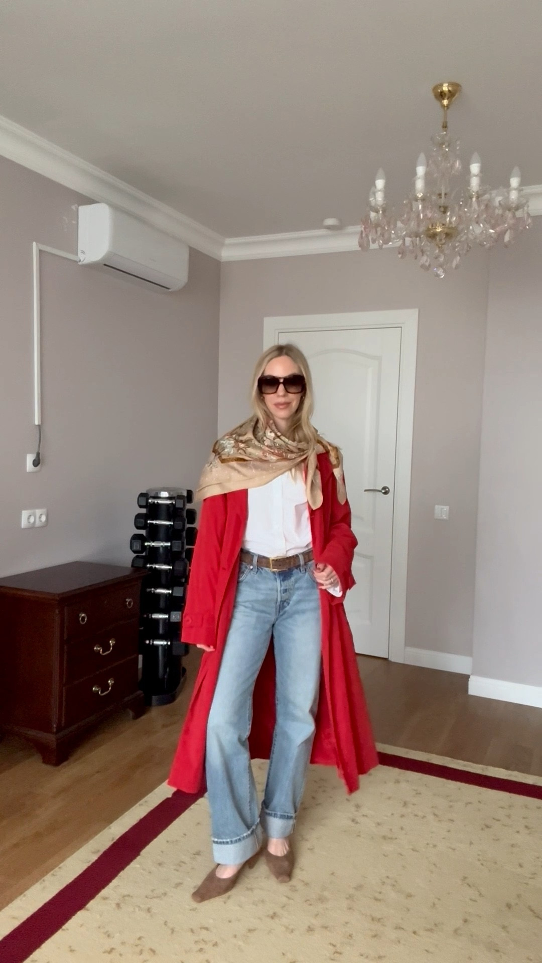 Spring outfit idea, red trench coat, silk scarf, Levi’s baggy 90’s jeans, suede YSL belt, suede mules (under $85)

#LTKOver40 #LTKSaleAlert #LTKSeasonal