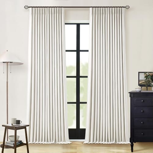 90 Inch Pinch Pleated Linen Blackout Curtains 2 Panels for Living Room Cream Natural 100% Black O... | Amazon (US)