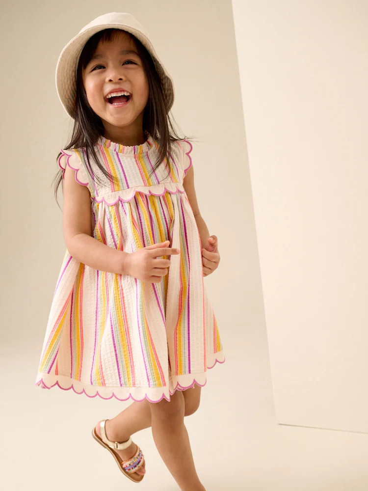 Rainbow Stripe Sleeveless Scallop Detail Summer Dress (3mths-7yrs) | Next US