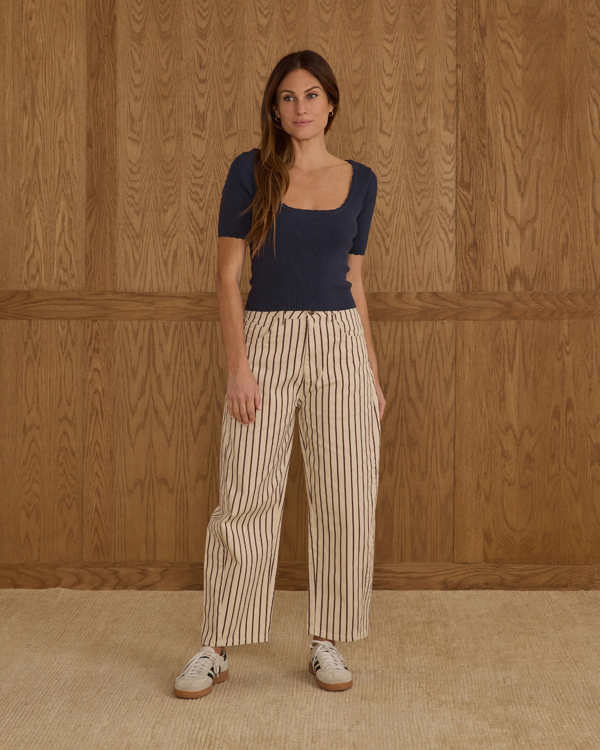 Barrel Pant | Burgundy Pinstripe | Rylee + Cru