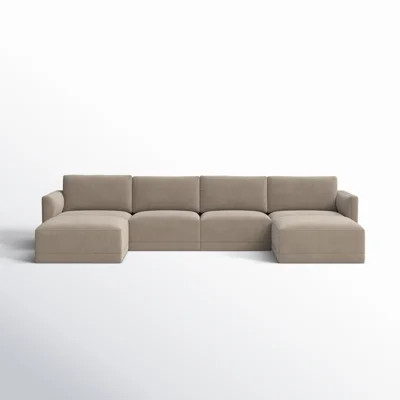 Deirdre 135.4'' Wide Velvet  Symmetrical Modular Sofa & Chaise with Ottoman | Wayfair North America