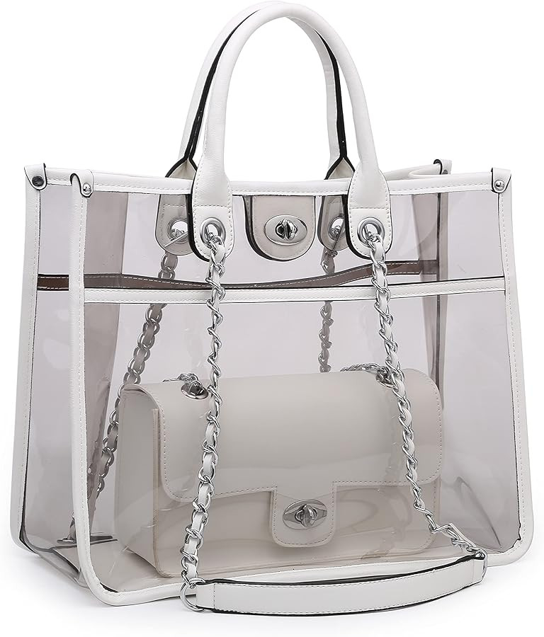 Women Clear Tote Bag for Stadium Events Clear Purse 2 in 1 Crossbody Shoulder Work Bag | Amazon (US)