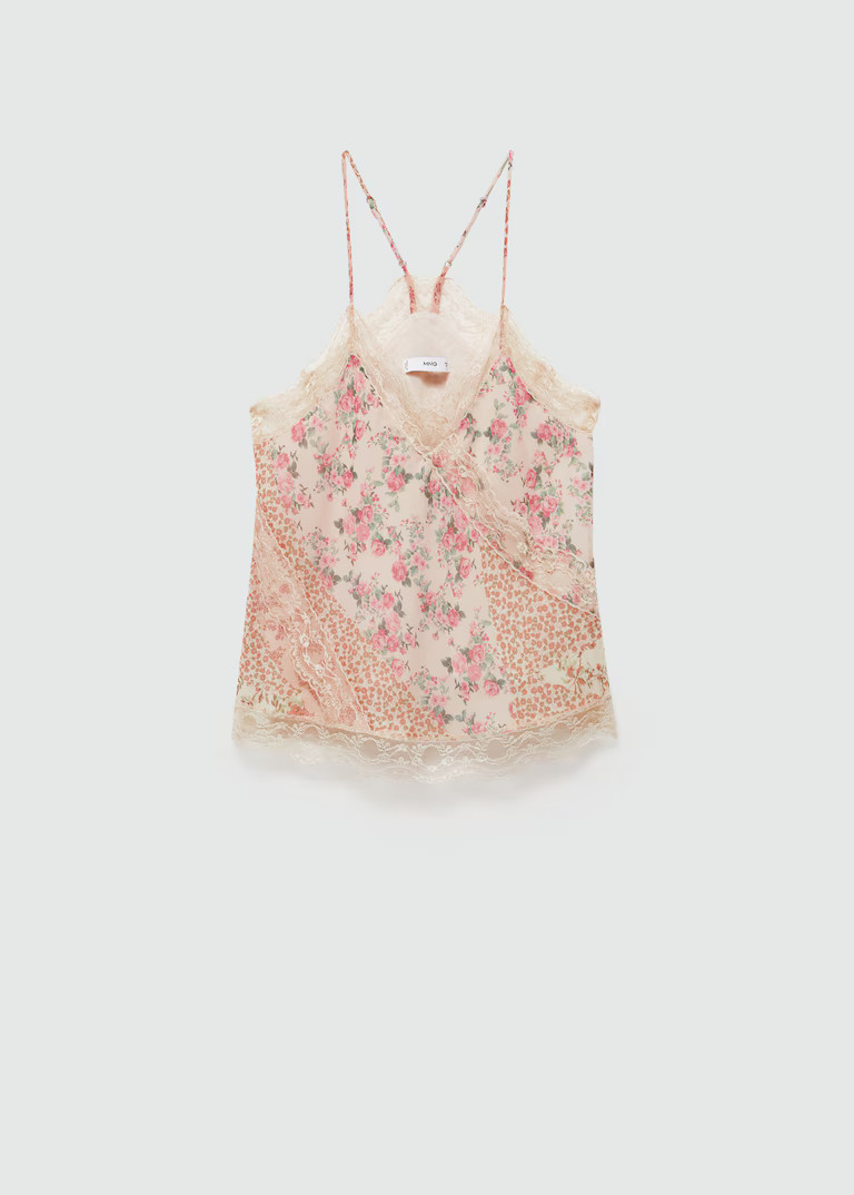 Printed lace top - Woman | MANGO United Kingdom | MANGO (UK)