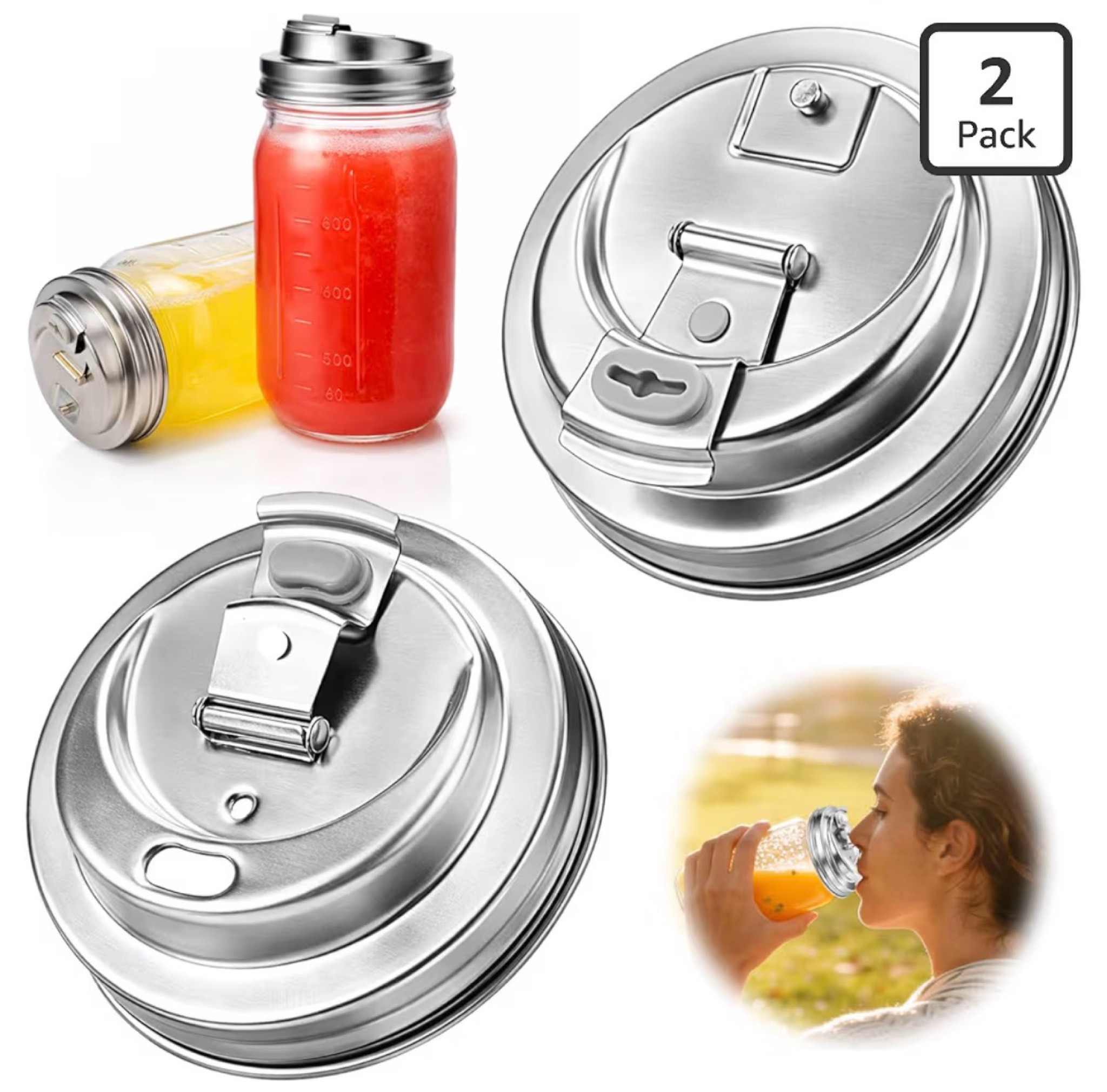 4.6
4.6 out of 5 stars
(18)
XUNWKONG Mason Jar Drinking Lids, Wide Mouth Stainless Steel Sip Lids for Iced Coffee, Smoothies & Cold Drinks, Leak Resistant Reusable Mason Jar Drink Lid, Heavy Duty Metal, 2 Packs