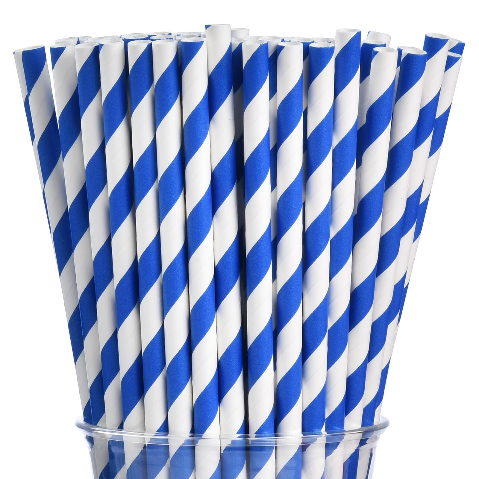 ALINK 100 Royal Blue and White Striped Paper Straws, Biodegradable Disposable Drinking Straws for... | Amazon (US)