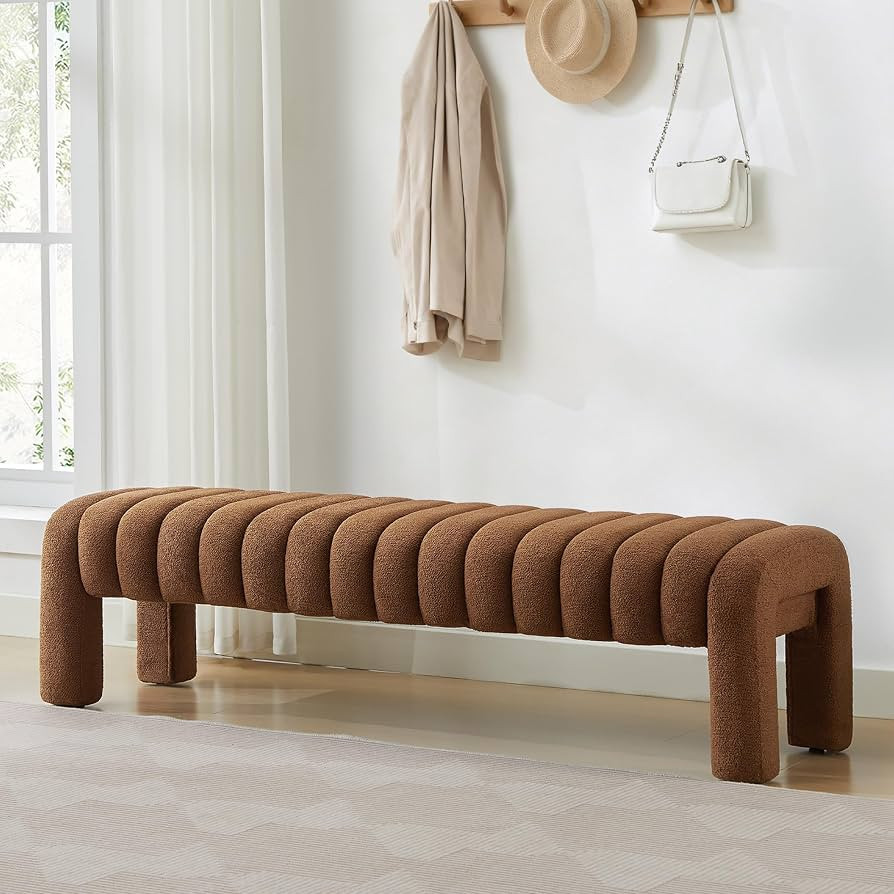 63’’ Bedroom Bench, Modern Entryway Bench with Solid Wood Legs, Upholstered End of Bed Bench ... | Amazon (US)