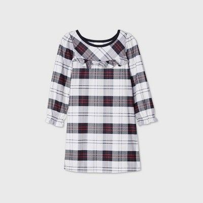 Toddler Girls' Holiday Plaid Flannel Matching Family Pajama Nightgown - Wondershop™ White | Target
